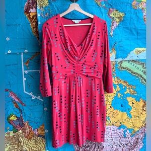 Boden Red Polka Dot V-Neck 3/4 Sleeve Dress